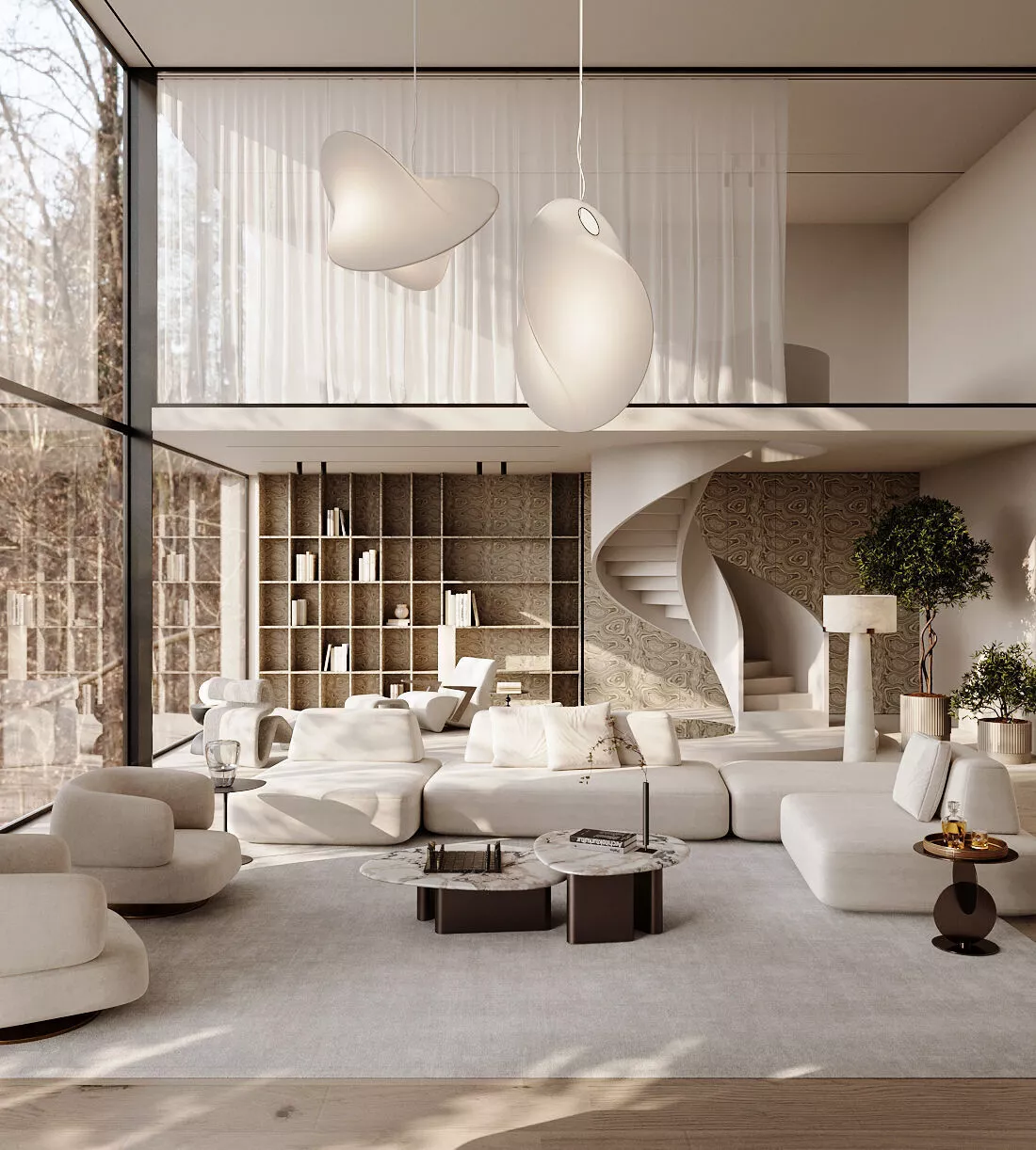 Wabi-sabi villa living room modern living room interior scenes 3D model