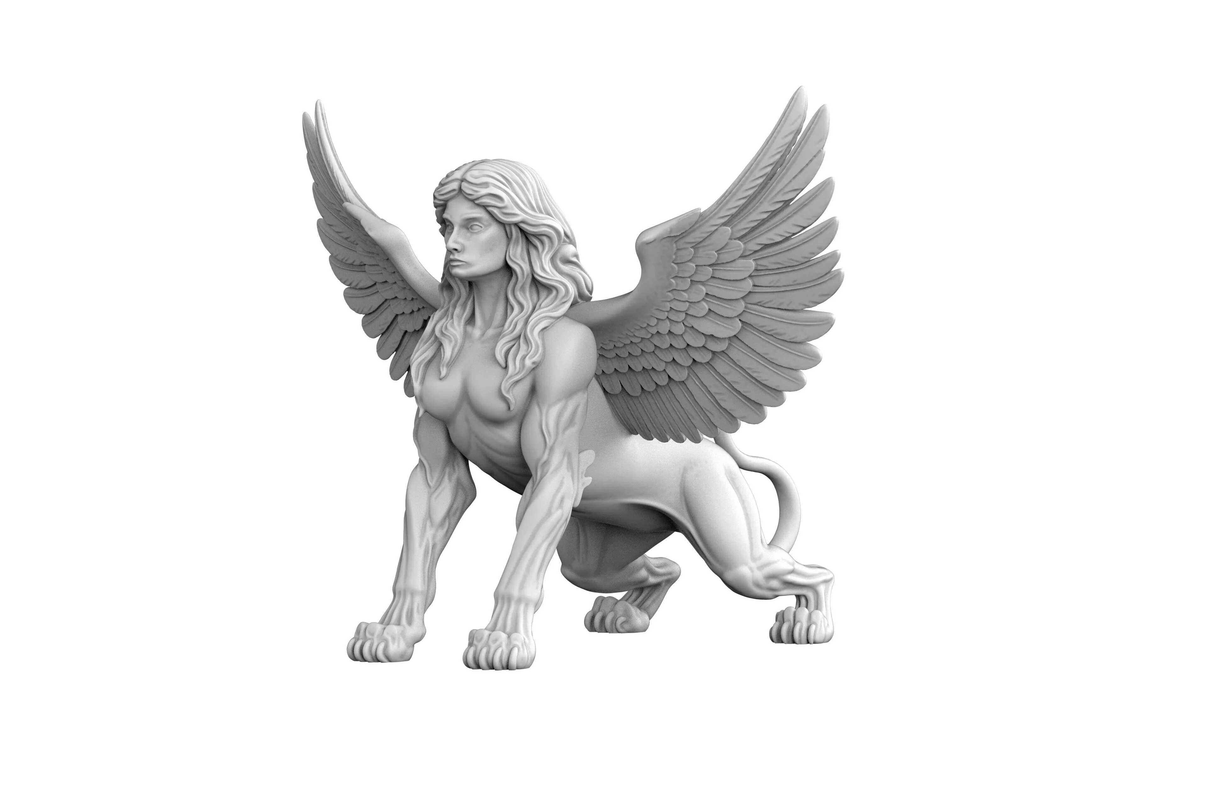 Mythological Sphinx Statue - Detailed Female Sphinx Sculpture 3D print model