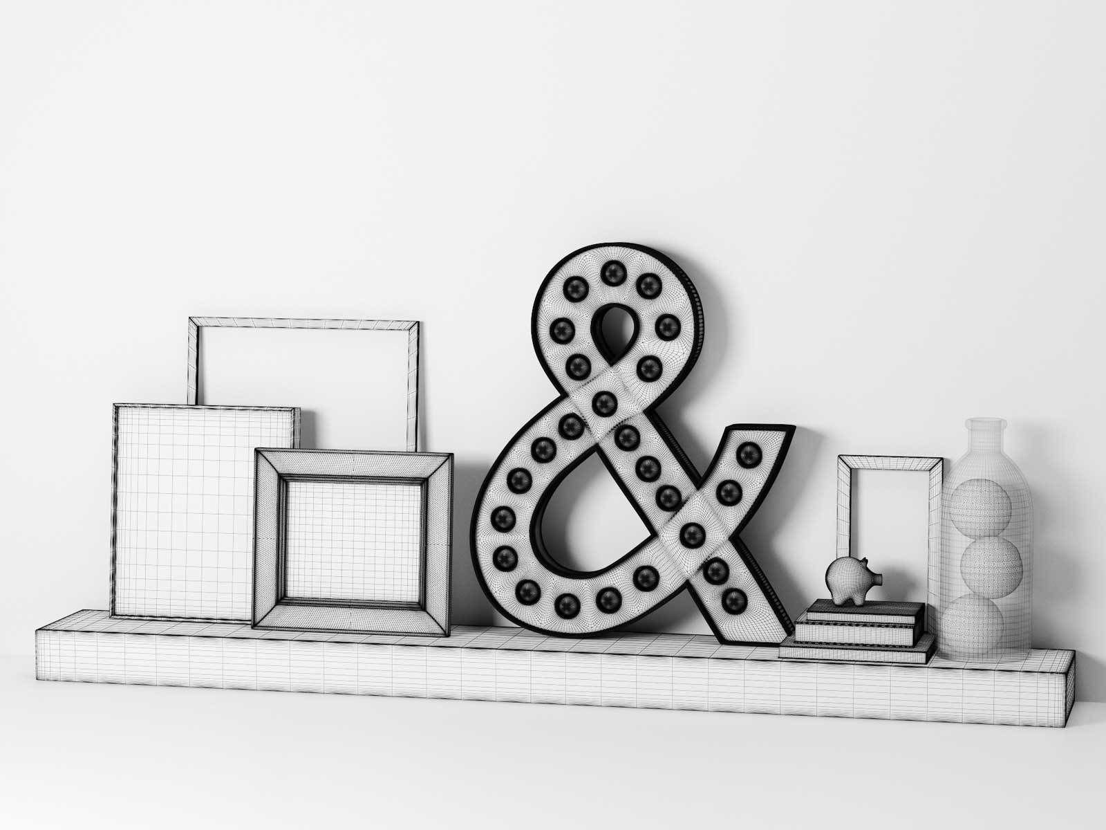 Composition of Ampersand Marquee Light Frames and Books 3D model_1