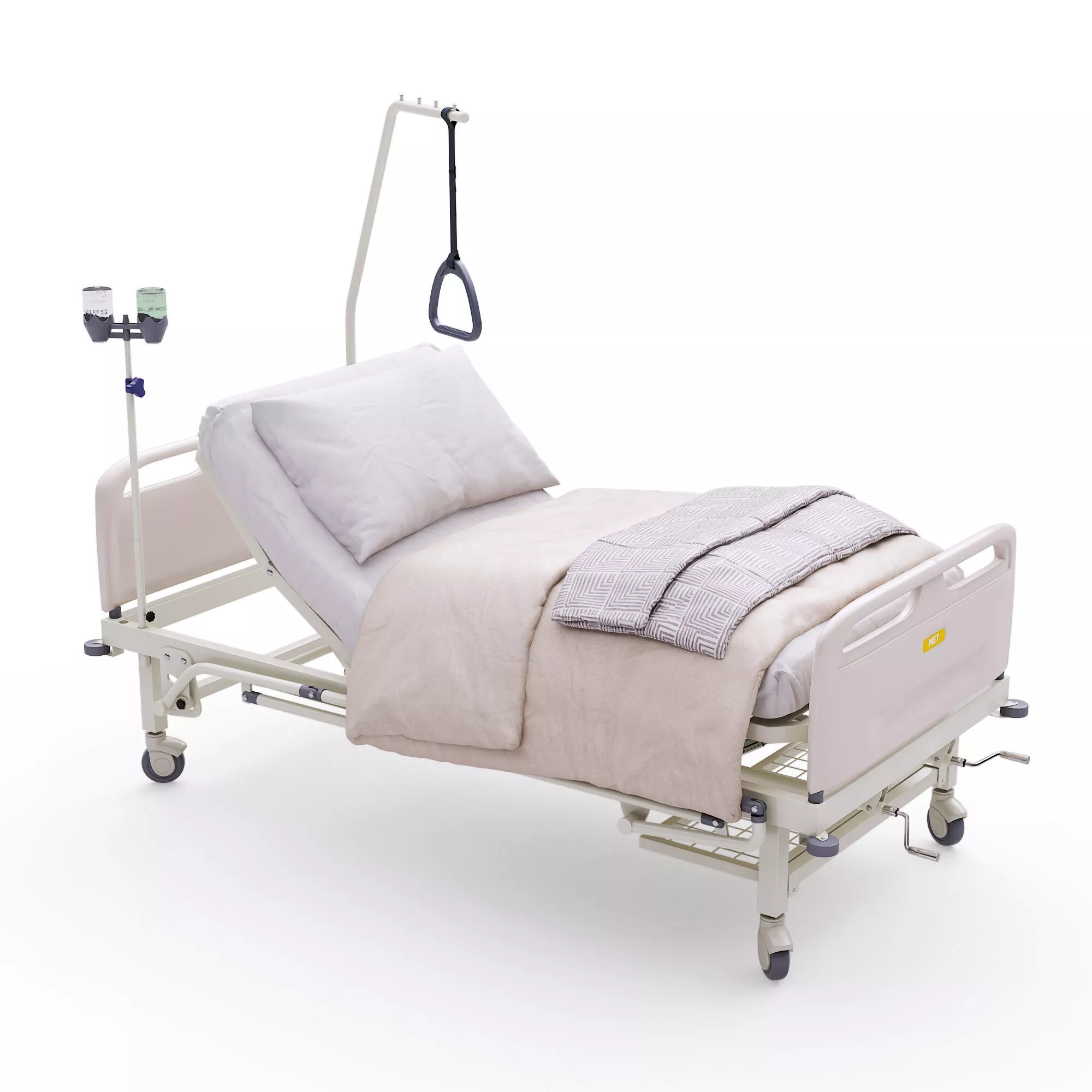 Premium Adjustable Hospital Bed with Bedding DM-370 MET 3D model