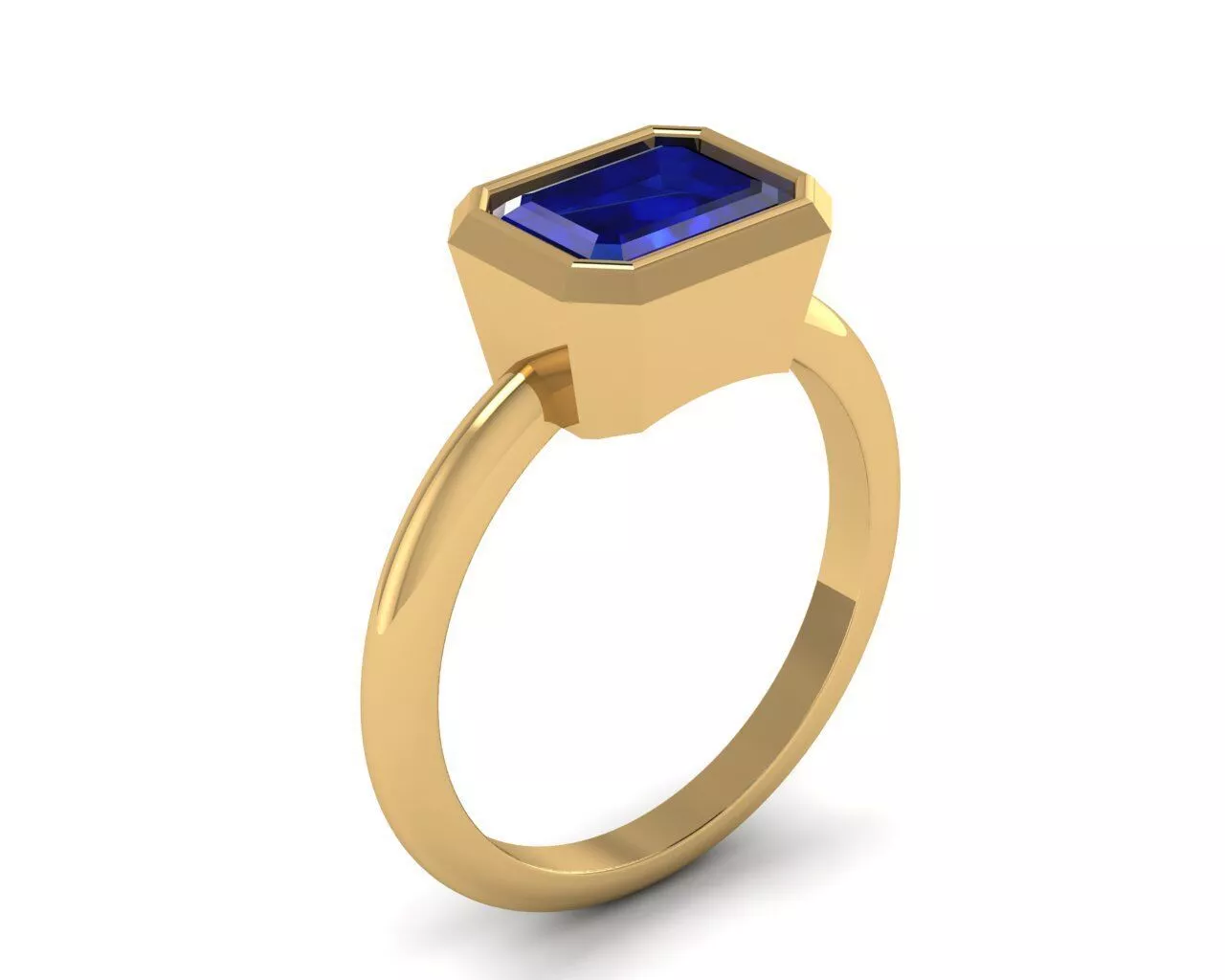 East West Ring Emerald cut blue sapphire bezel ring STL 3D print model