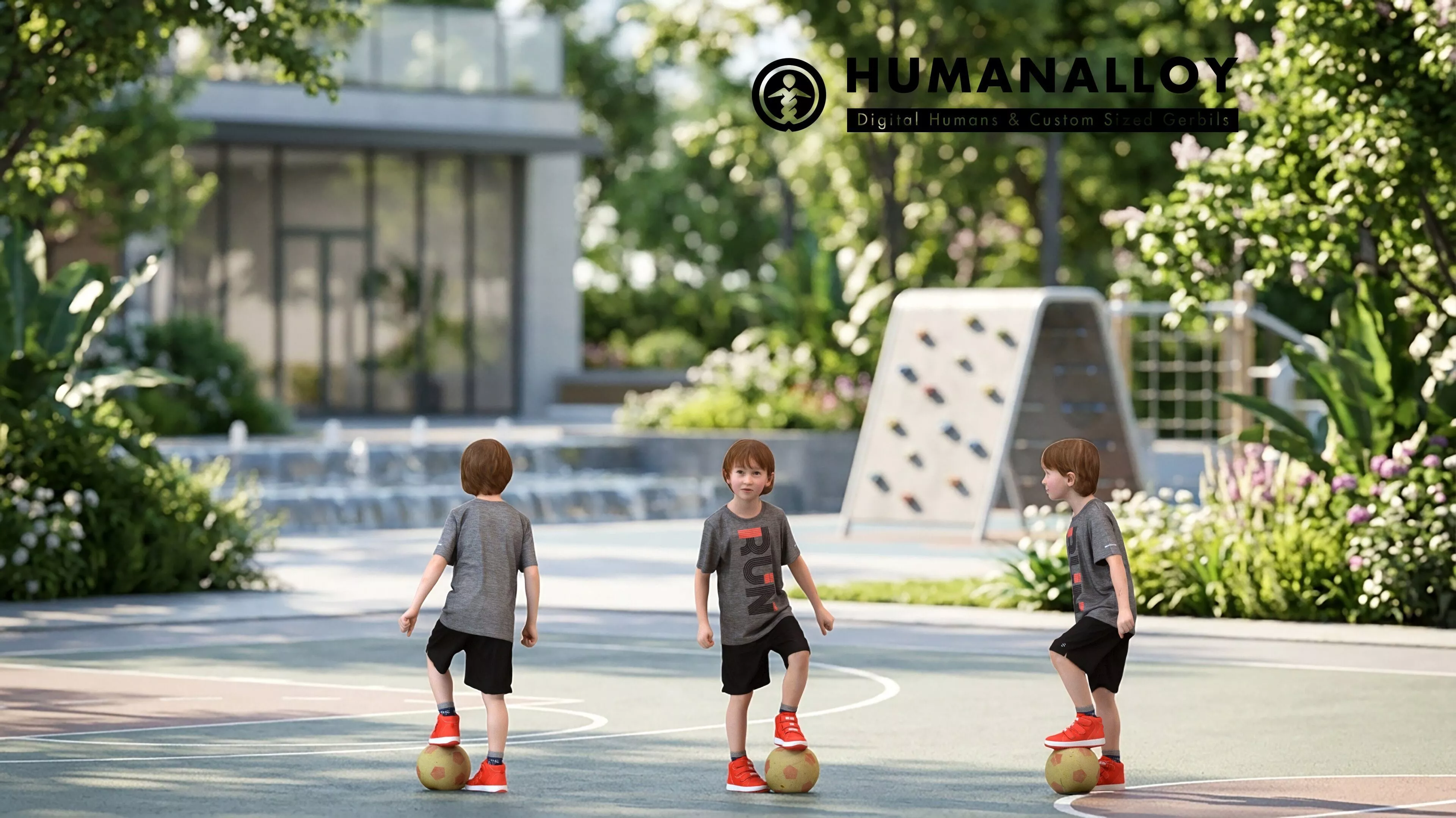 Young Caucasian boy exercising outdoors in casual summer 3D model