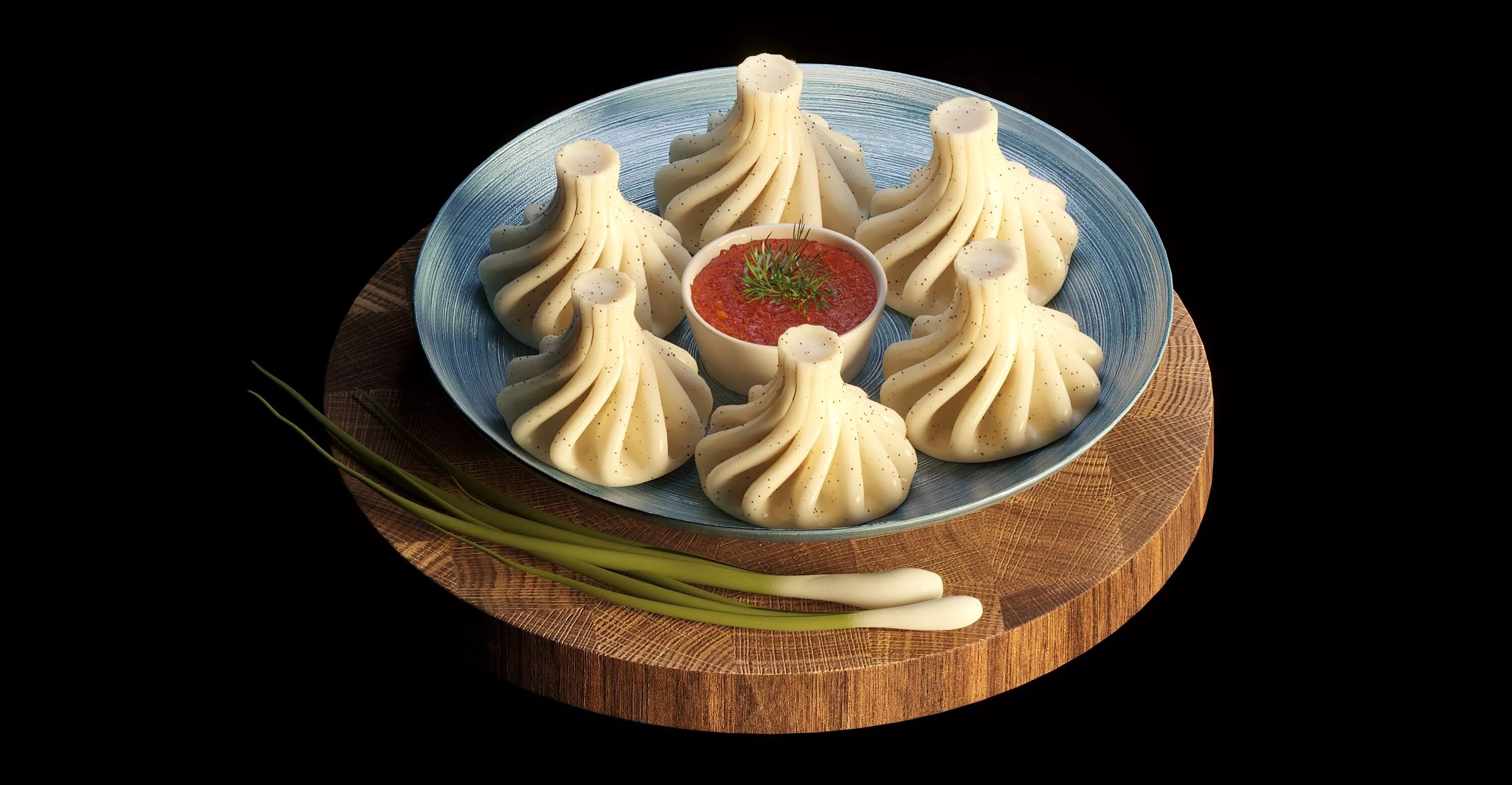 Khinkali Serving Tray with Sauce Bowl 3D model