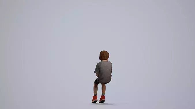 Young Caucasian boy sitting casually eating food in summer 3D model 4