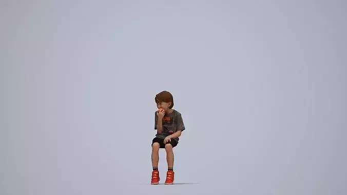 Young Caucasian boy sitting casually eating food in summer 3D model 7