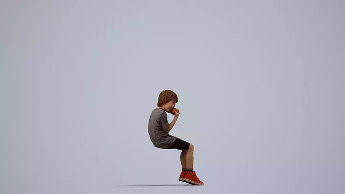 Young Caucasian boy sitting casually eating food in summer 3D model 5