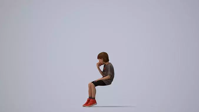 Young Caucasian boy sitting casually eating food in summer 3D model 3