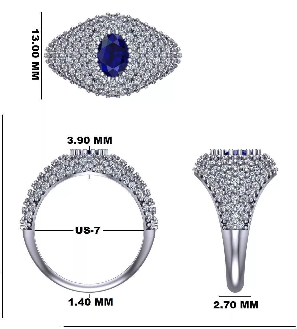 Oval Gemstone Pave Dome Ring Sapphire Ruby Emerald Cocktail Ring Free 3D model