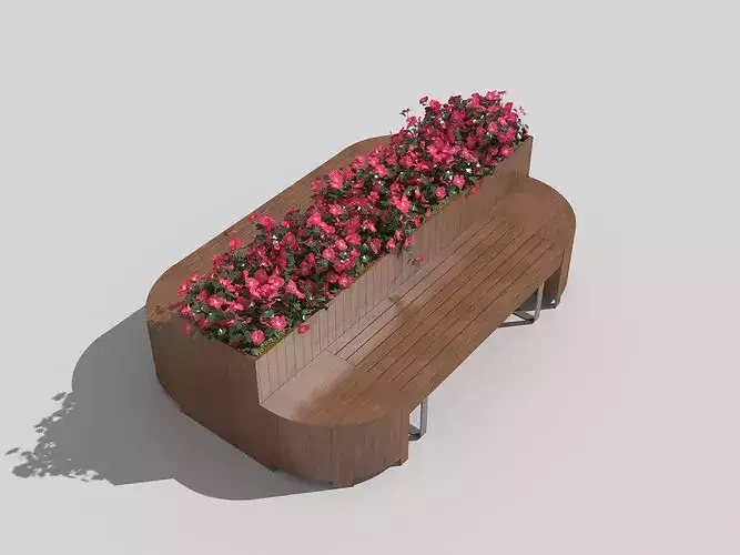 Modern Public Park Bench Integrated Planter Furniture Pack 3D model 4