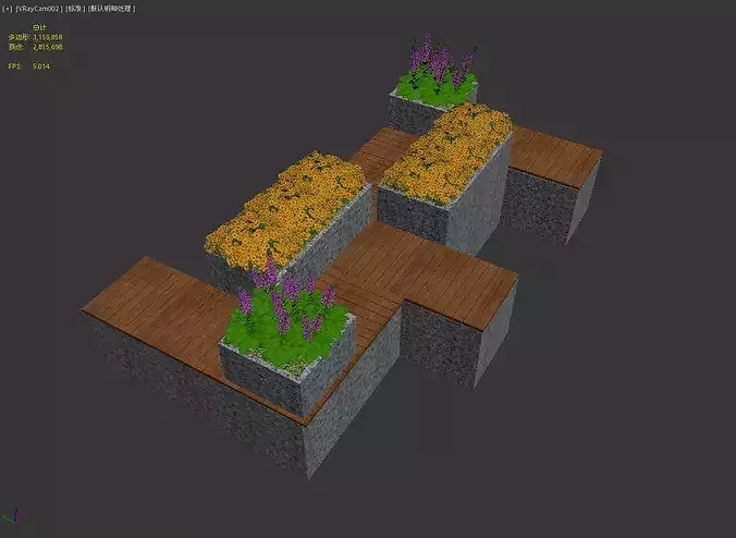 Modern Public Park Bench Integrated Planter Furniture Pack 3D model 7