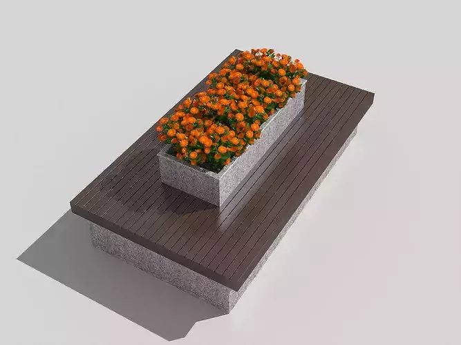 Modern Public Park Bench Integrated Planter Furniture Pack 3D model 3