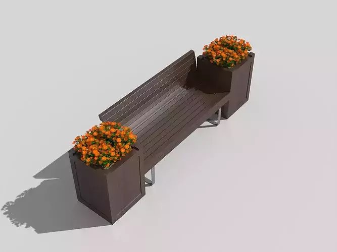 Modern Public Park Bench Integrated Planter Furniture Pack 3D model 5