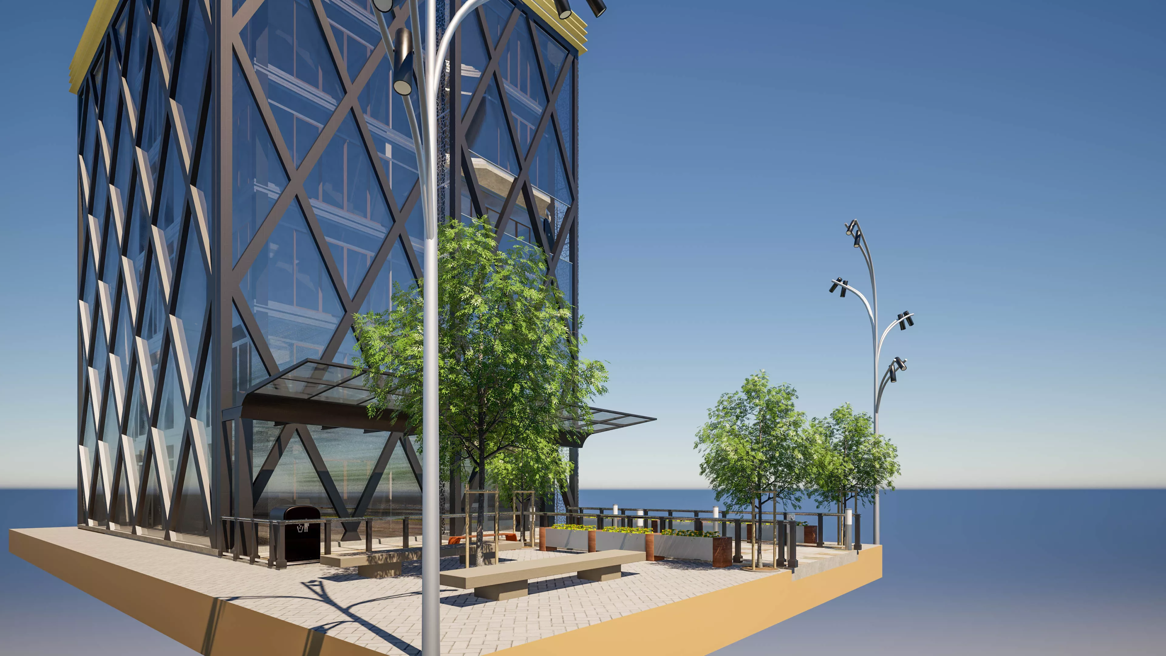 Modern Commercial Office Building Low-poly 3D model