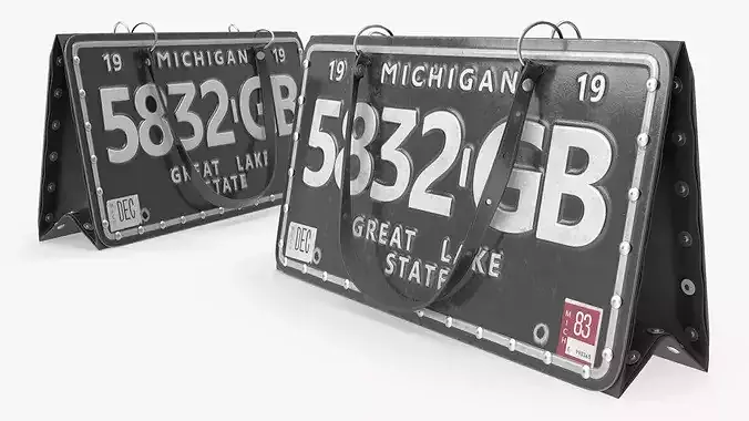 Designer Michigan Car License Plate Bag 3D model 3