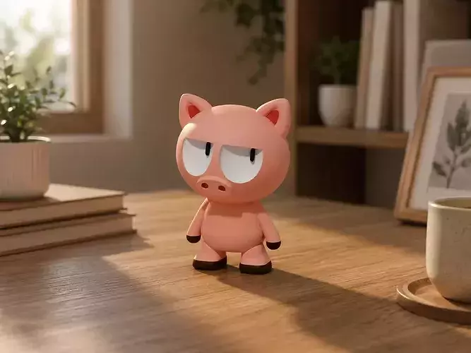 Cute Stylized Cartoon Pig 3D Printable Figure 