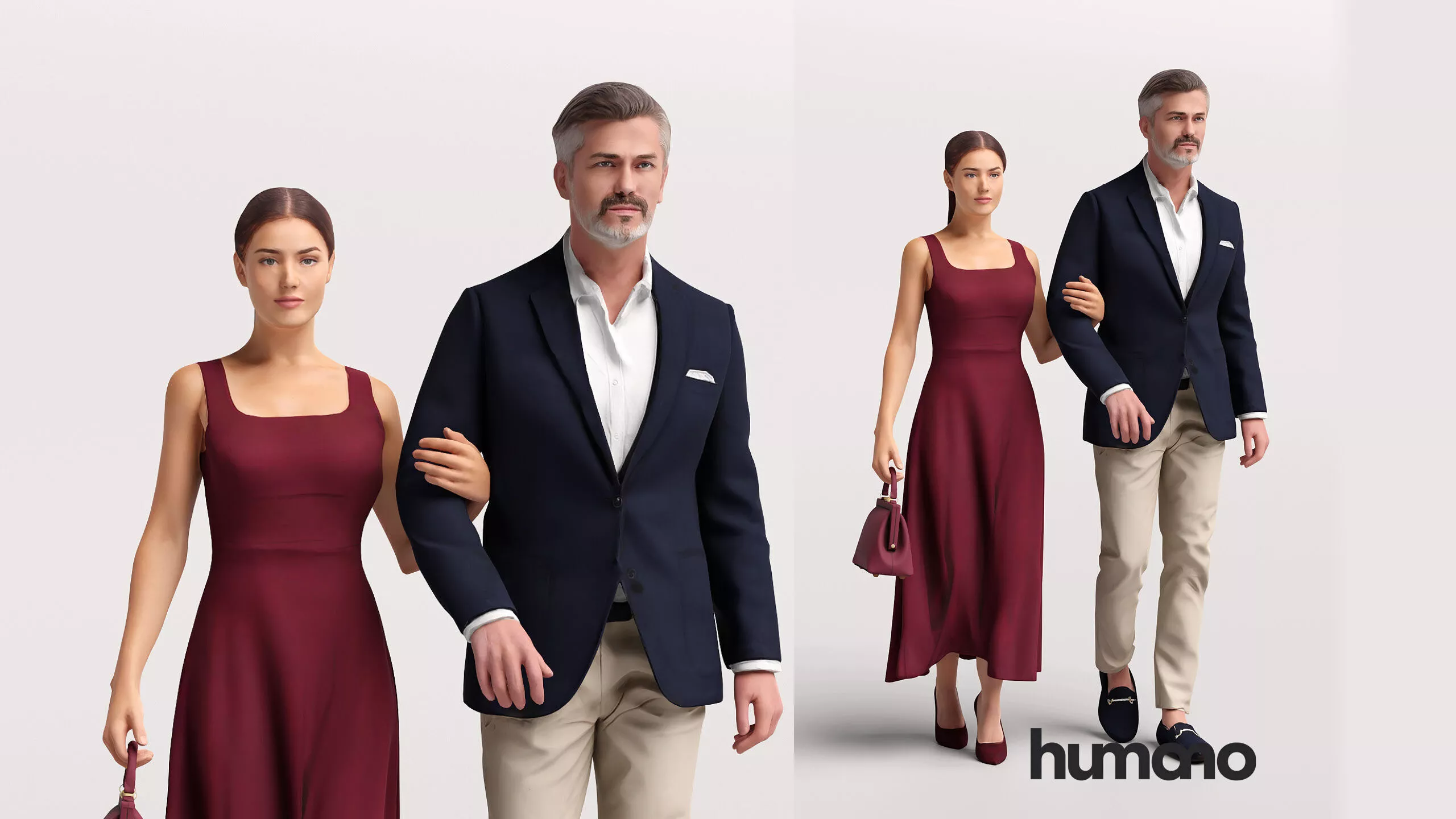Humano Elegant Couple walking together - 2614-007-008 3D model