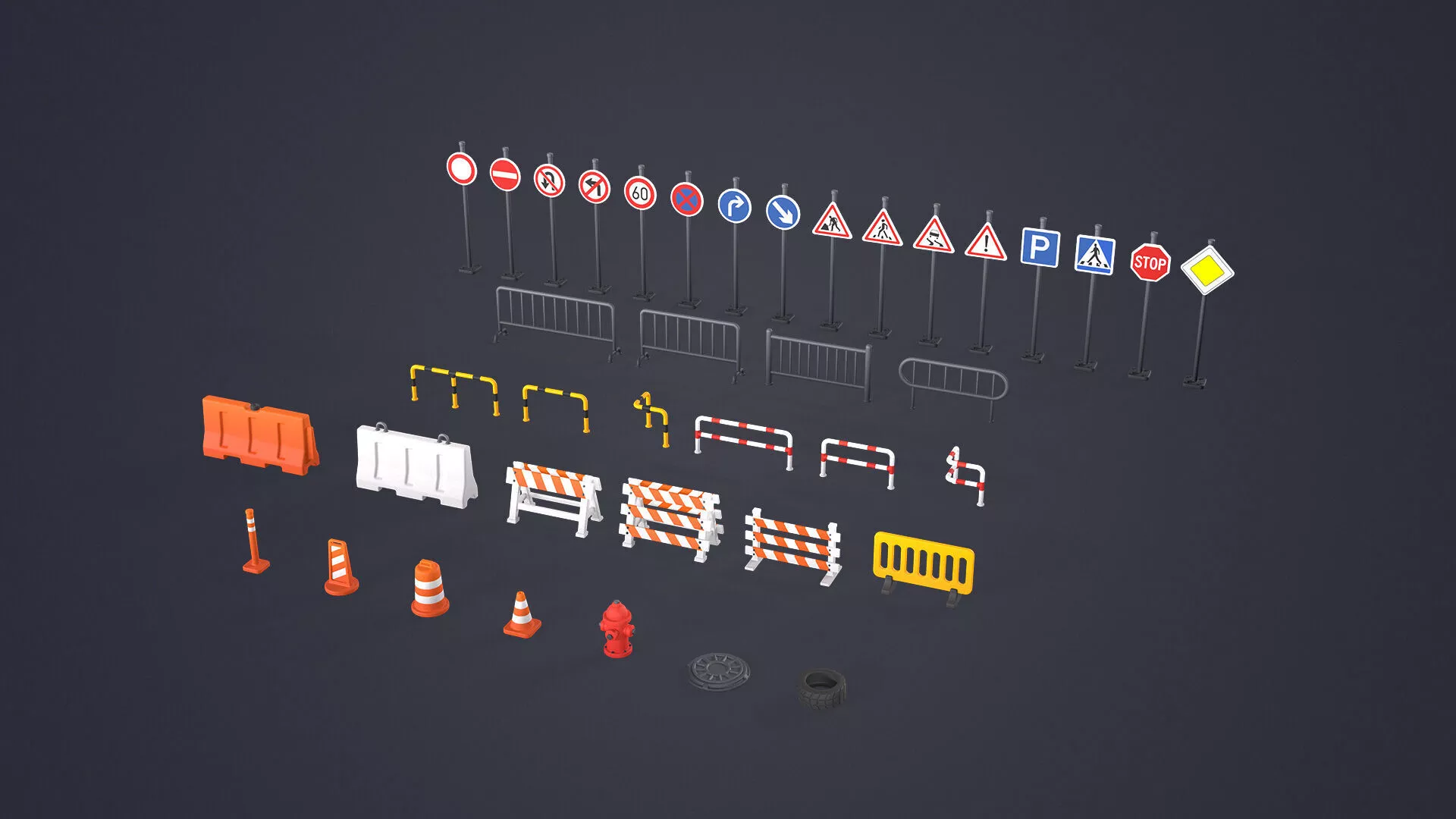 Stylized Road Props Pack Low-poly 3D model
