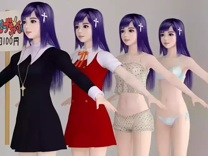  T pose nonrigged model of Zange with various outfit  3D model