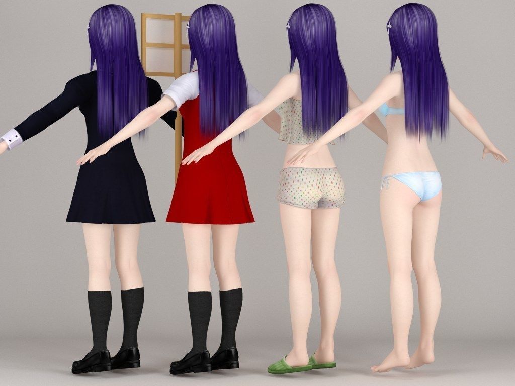 T pose rigged model of Zange with various outfit 3D model_7