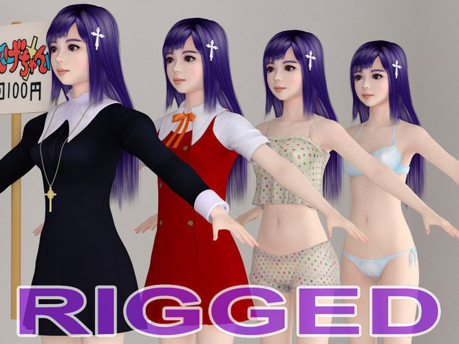 T pose rigged model of Zange with various outfit 3D model