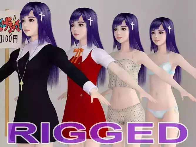 T pose rigged model of Zange with various outfit 3D model
