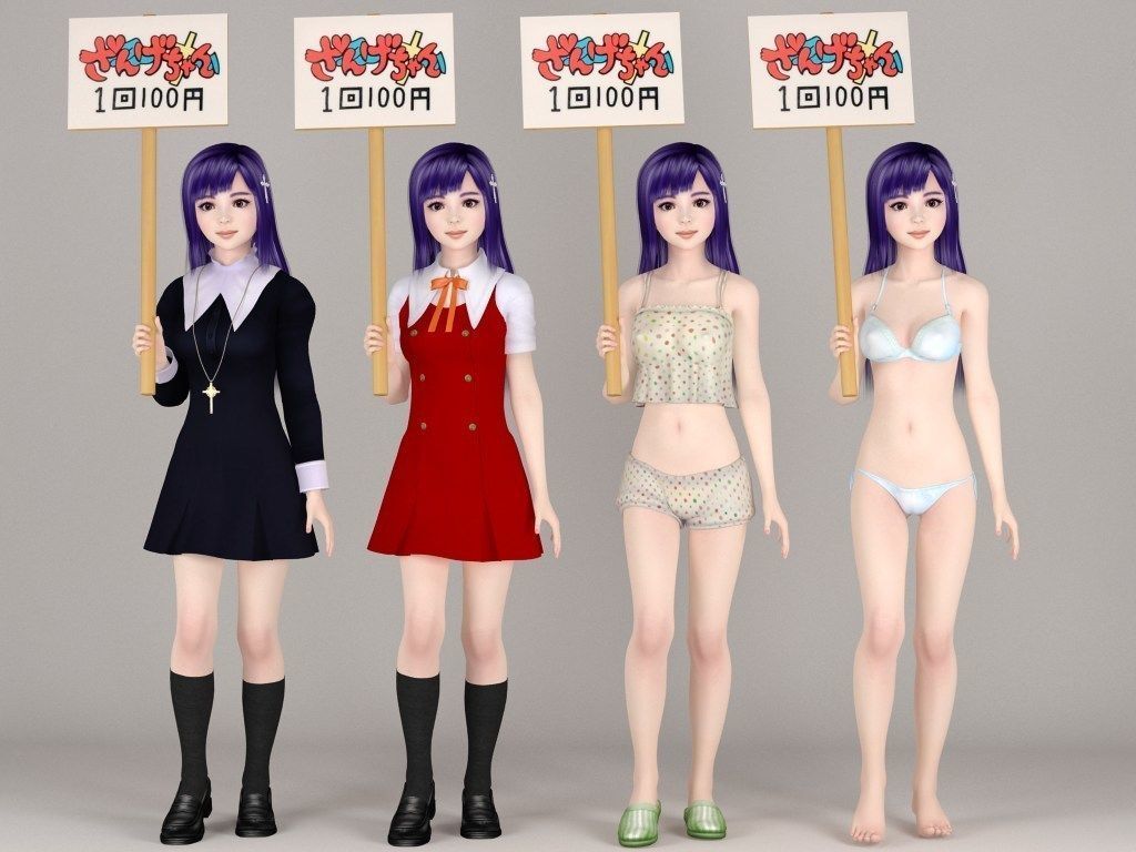 T pose rigged model of Zange with various outfit 3D model_1