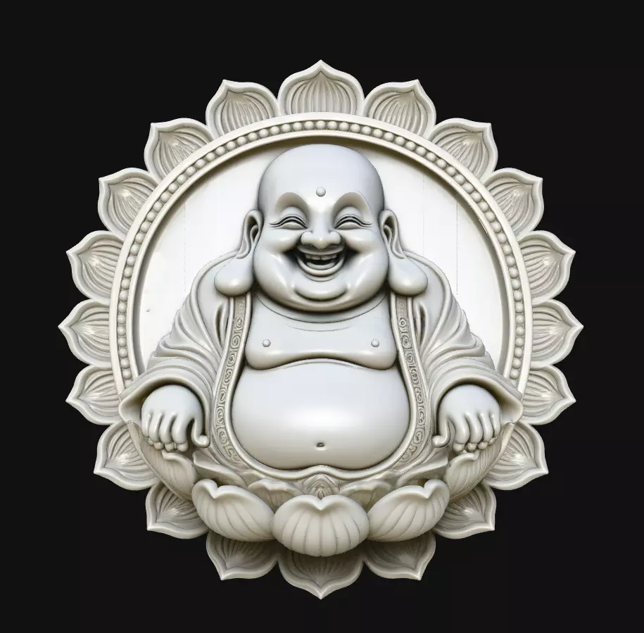 Laughing Buddha Floral Round Pendant Jewelry Model 3D print model
