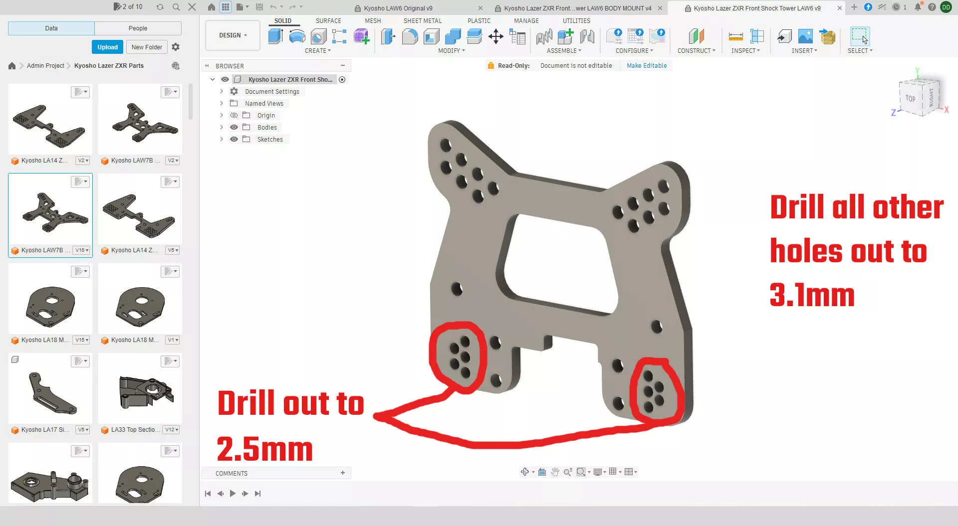 Kyosho LAW6 Lazer ZXR ZXRR Front Shock Mount 3D model 3D printable