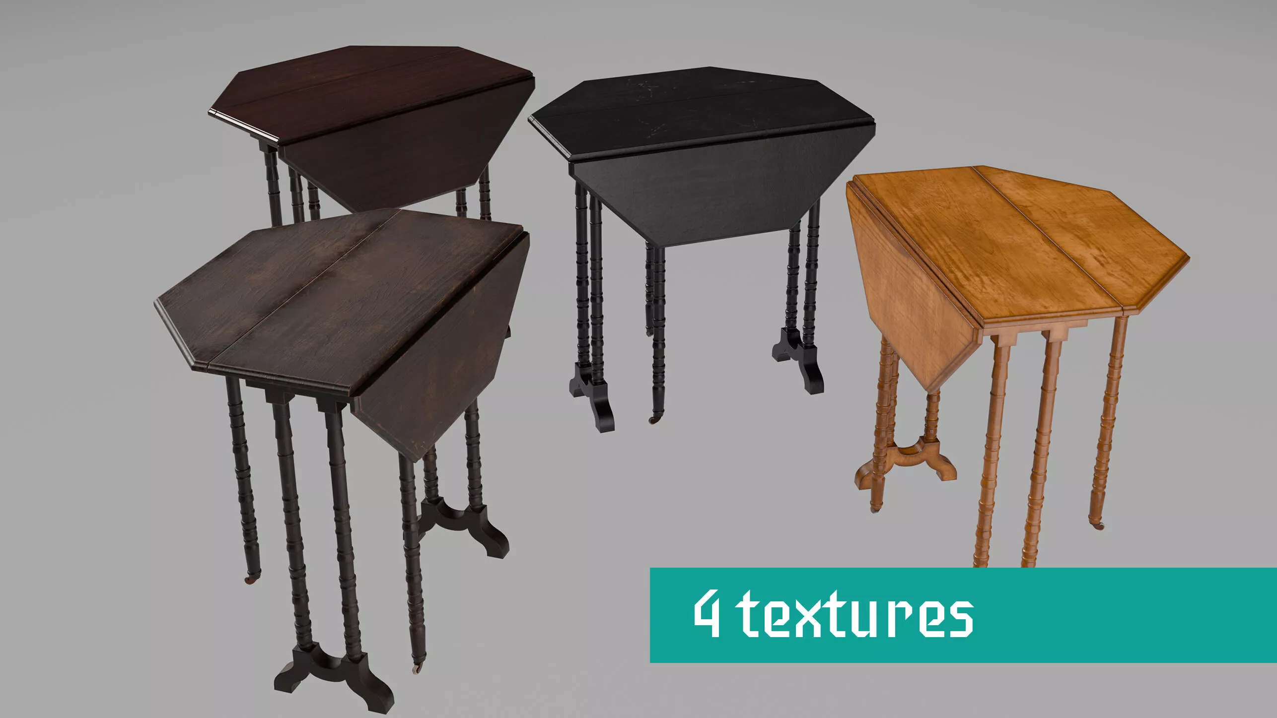 Victorian Flip Table 4 Textures Low-poly 3D model