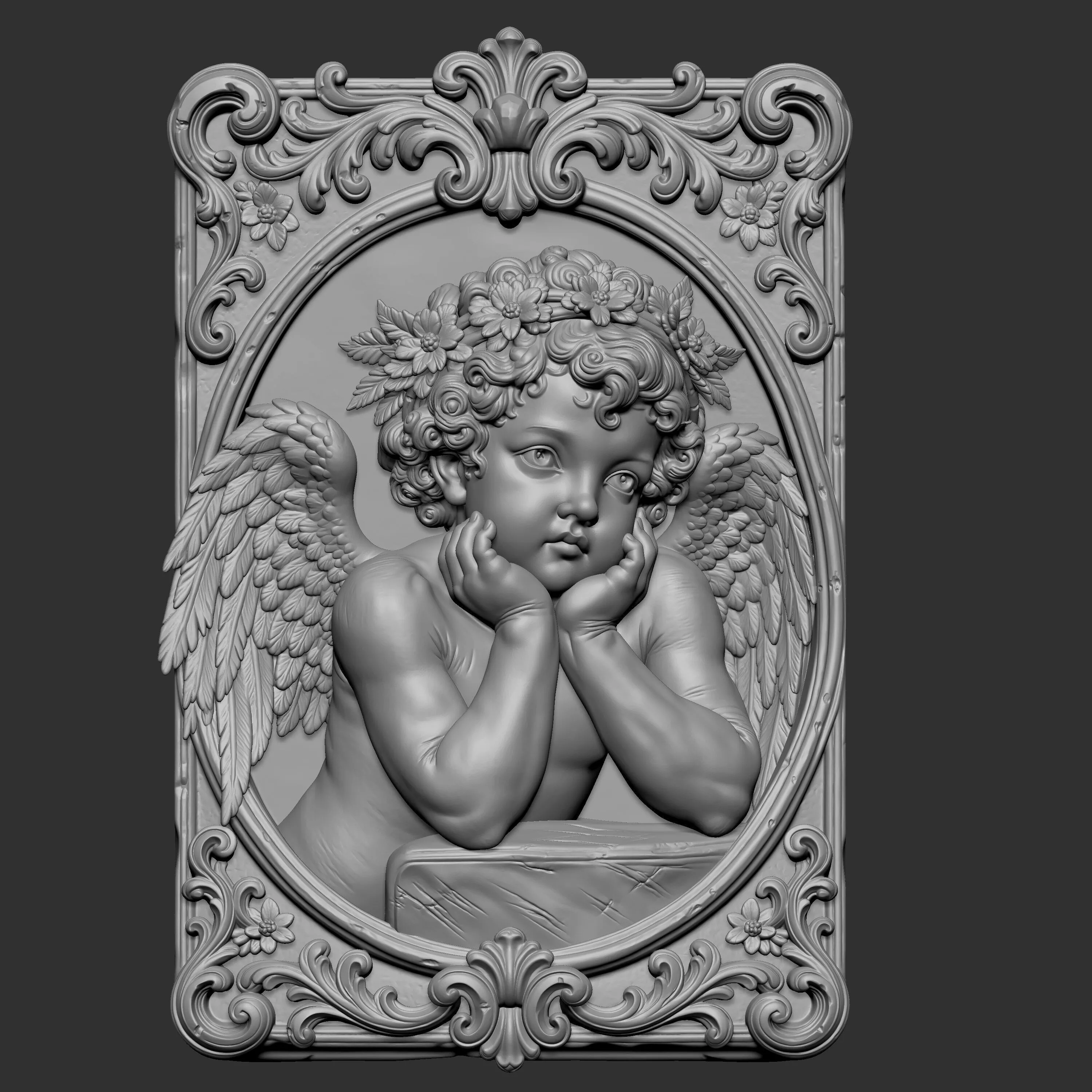 relief sculpture render of a classical Cherub or Angel 3D print model