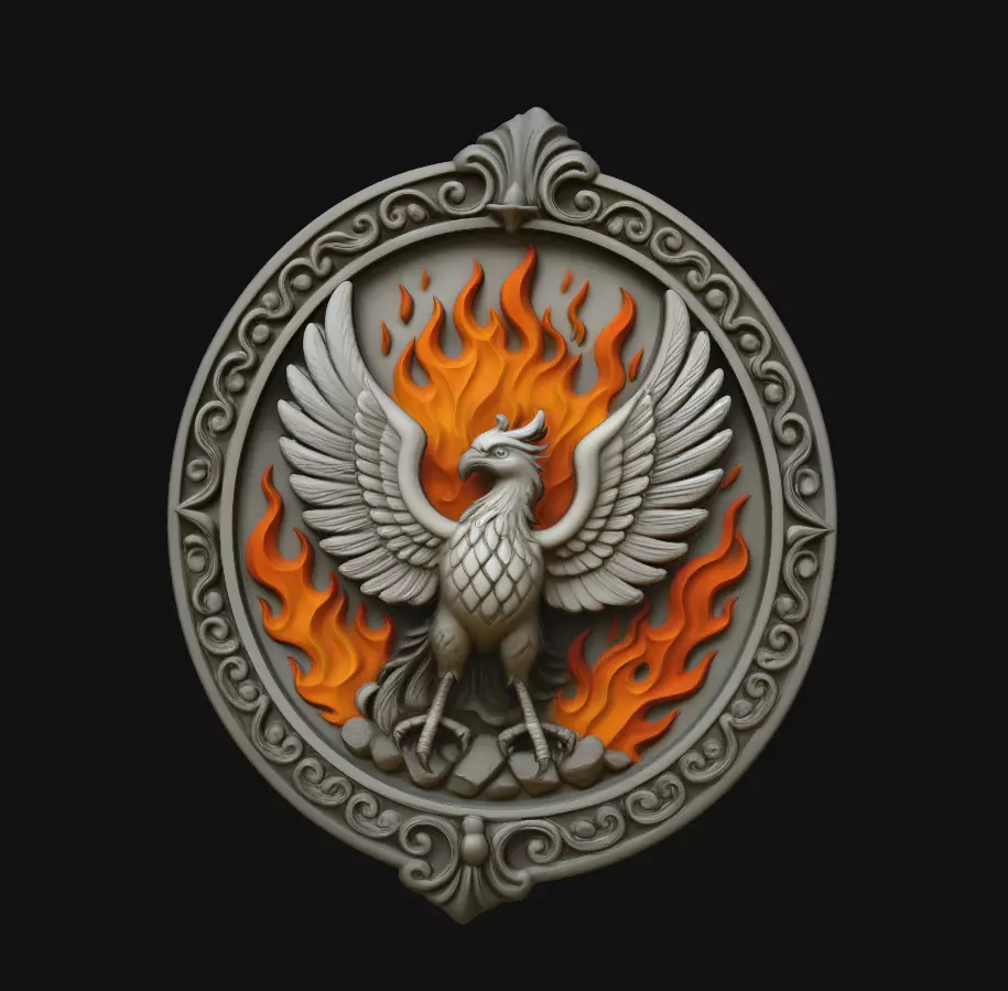 Phoenix Fire Round Medallion Pendant Jewelry Model 3D print model