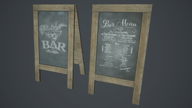 A-Frame Chalkboard PBR Game Ready Low-poly 3D model