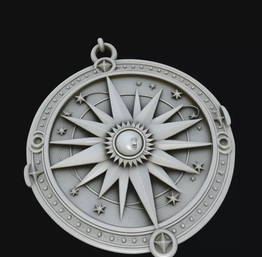 Compass Rose Round Medallion Pendant Jewelry Model 3D print model