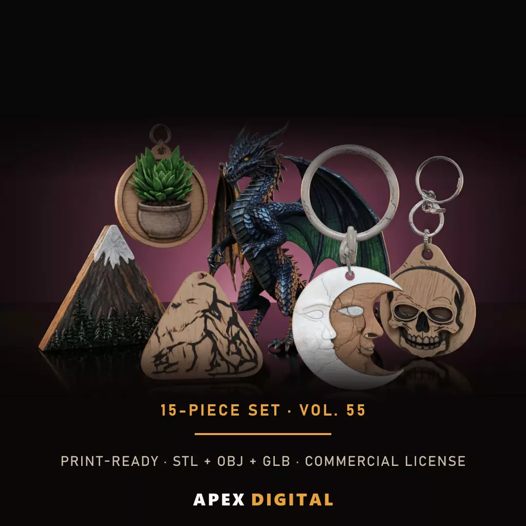 15-Piece Charm Symbol Keychain Collection Vol 55 - 3D Print STL 3D print model