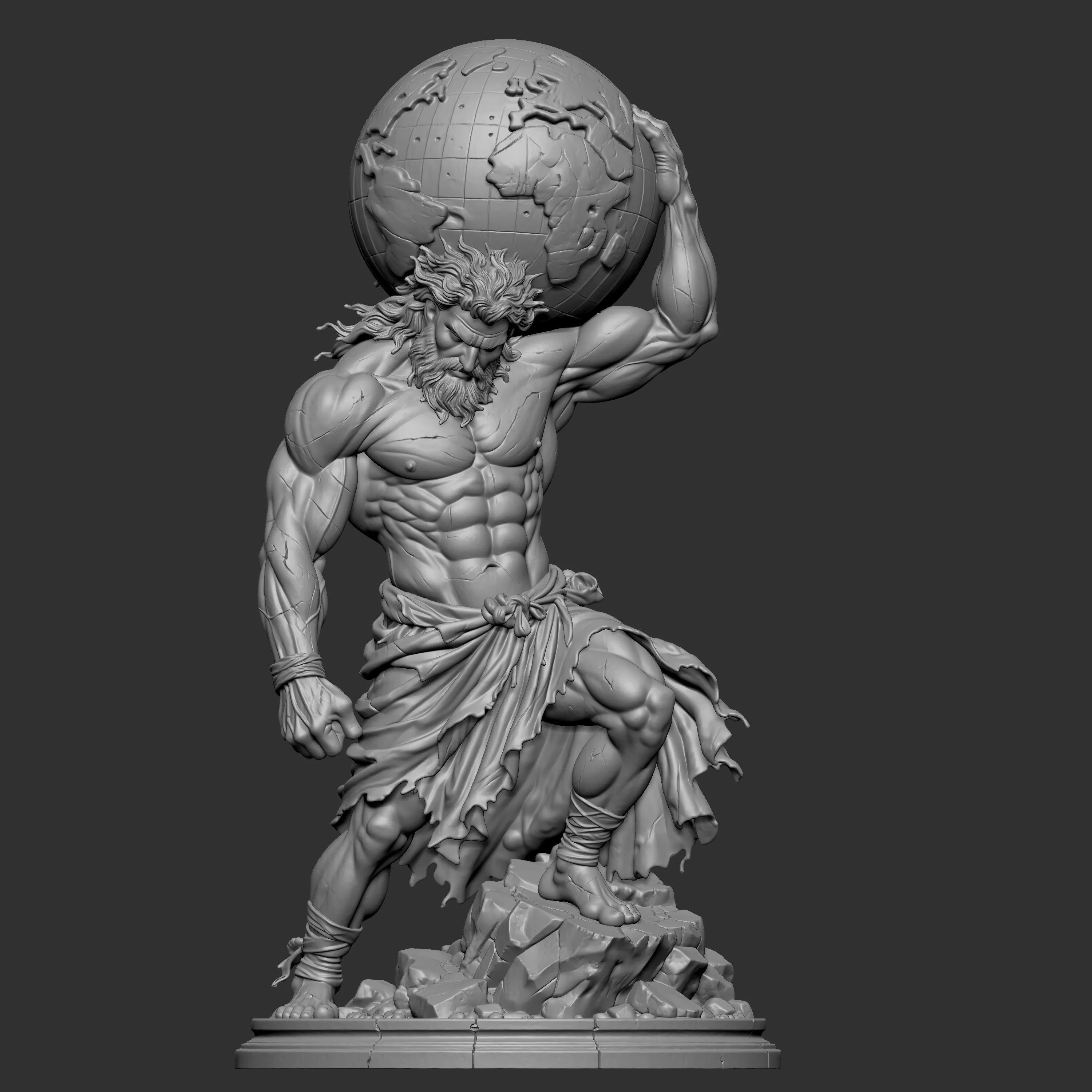 3D digital sculpture render of Atlas holding up the globe 3D print model