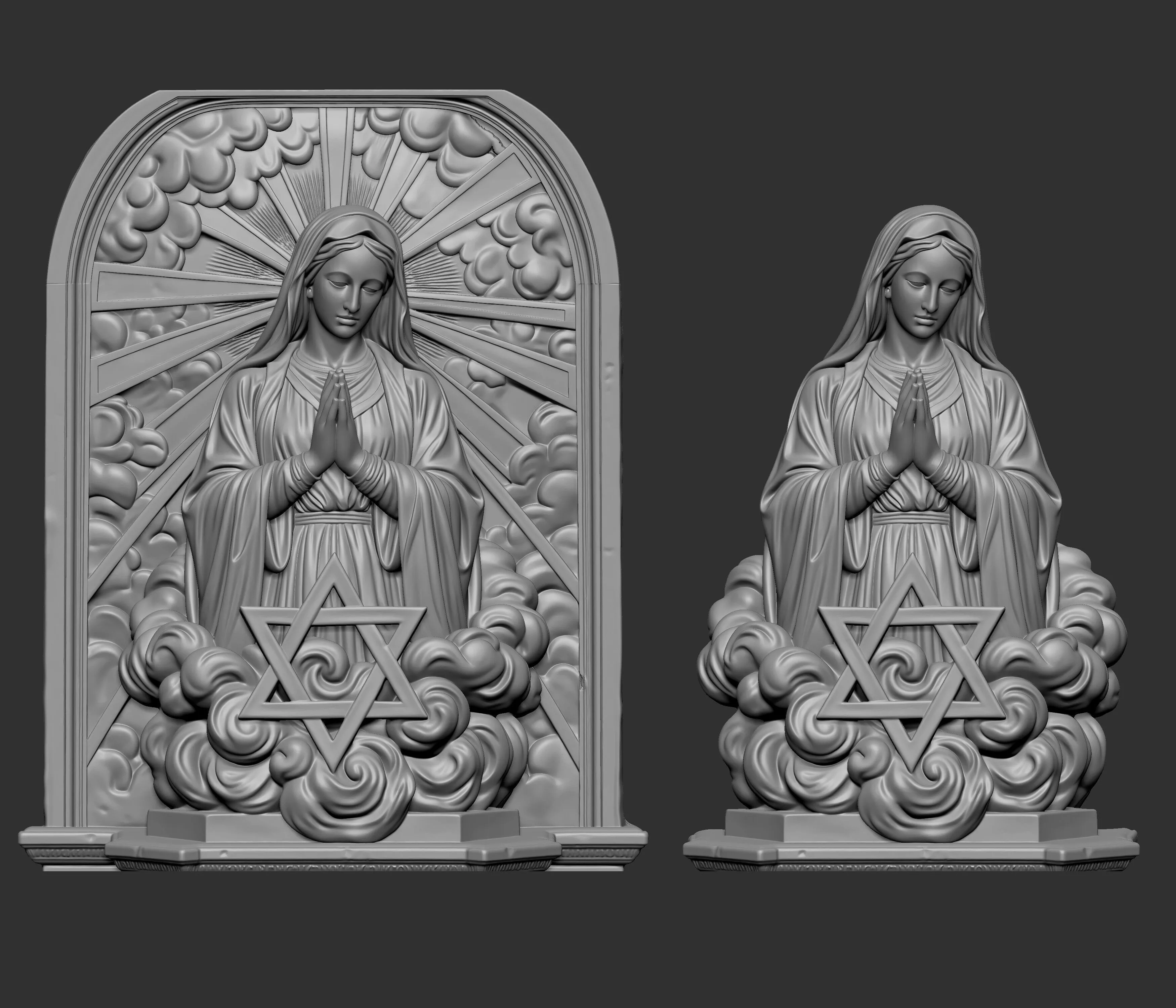 3D digital sculpture render of the Virgin Mary 3D print model