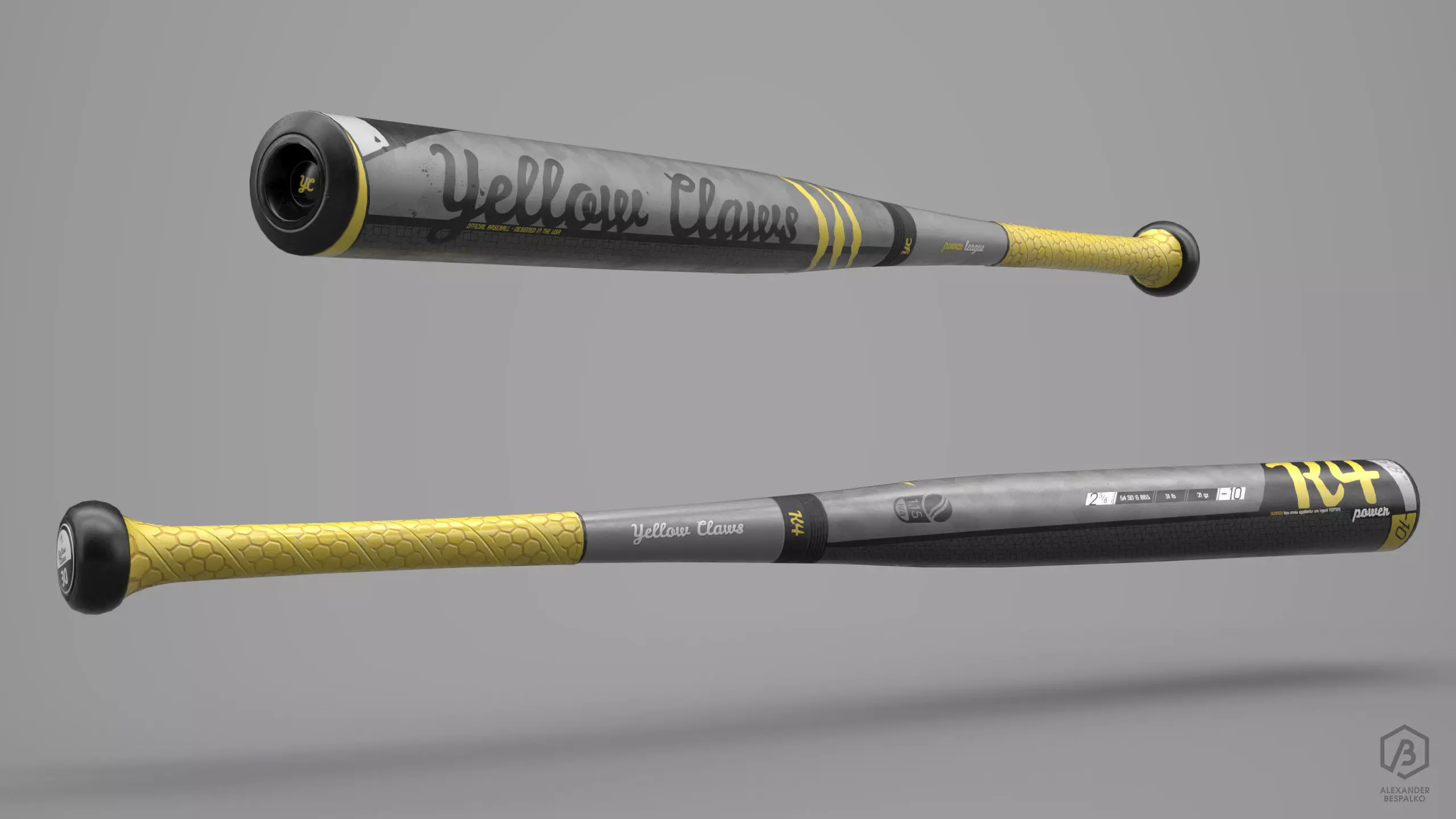 Game Ready Aluminium Baseball Bat Low-poly 3D model
