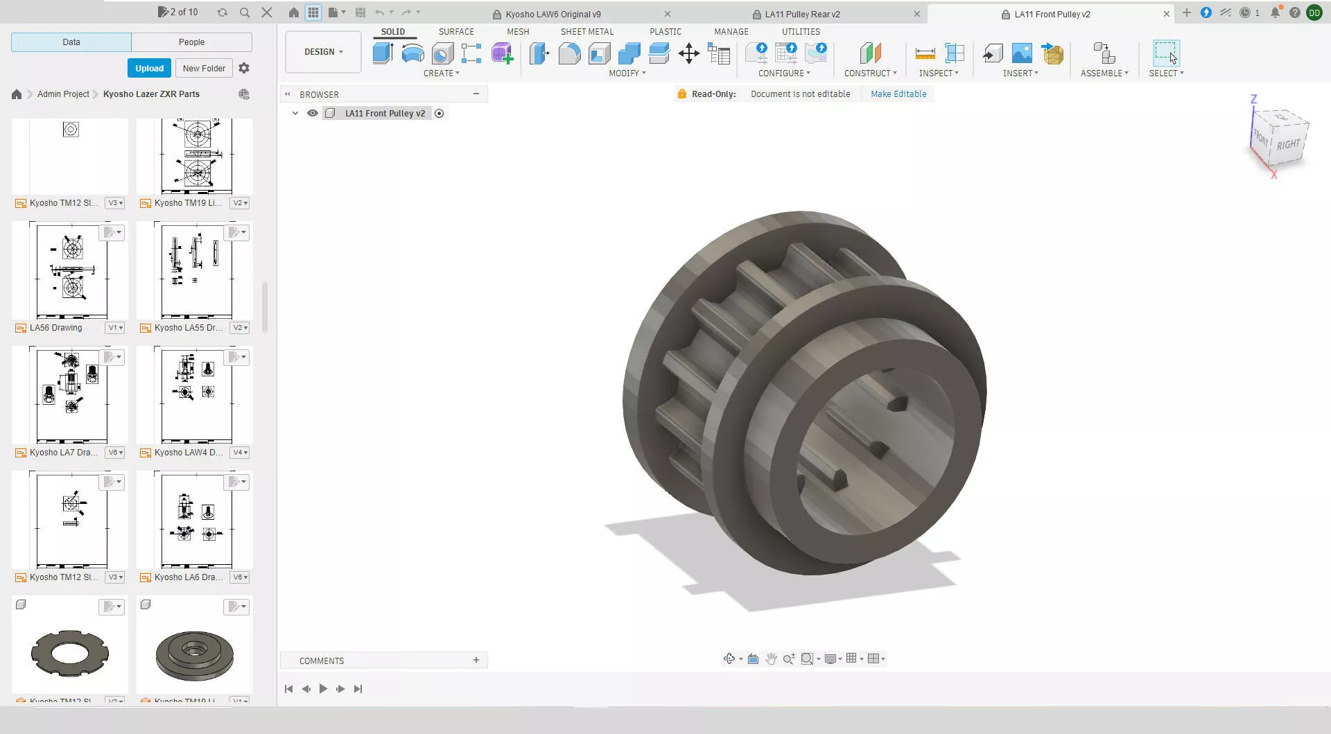 Kyosho LA11 Front and Rear Pulleys Lazer ZX ZXR ZXRR Free 3D print model