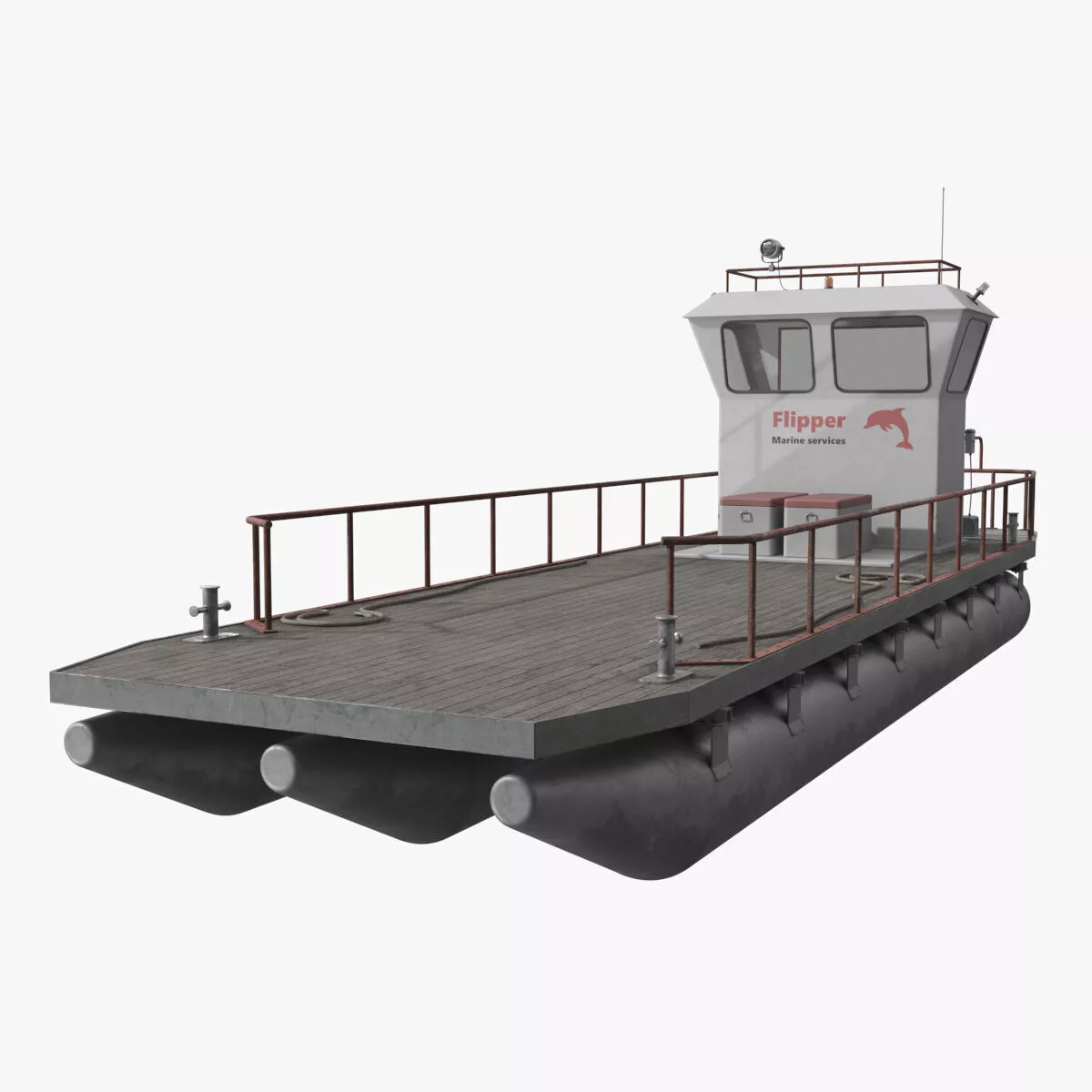 Flipper Pontoon Utility Boat with Yamaha Outboard Gray Rigged 3D model