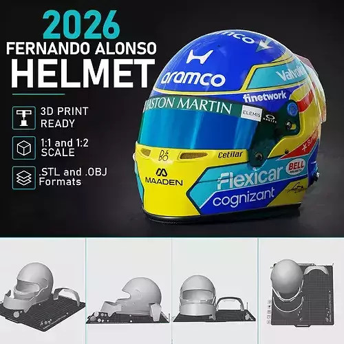 F1 Fernando Alonso 2026 Helmet 3D Print
