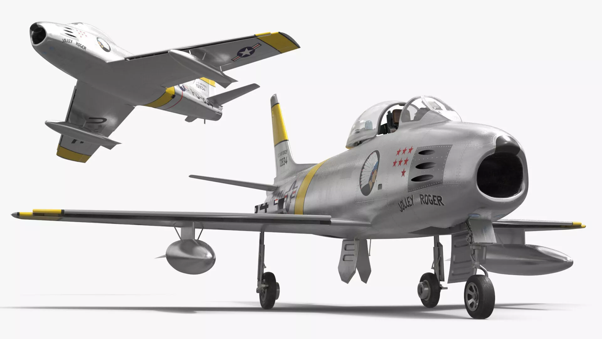 F-86 Sabre Cold War Fighter Aircraft with Interior Rigged Maya 3D model