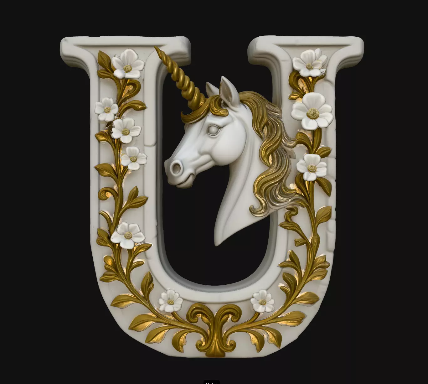 U Letter Unicorn Shield Initial Pendant Jewelry Model 3D print model