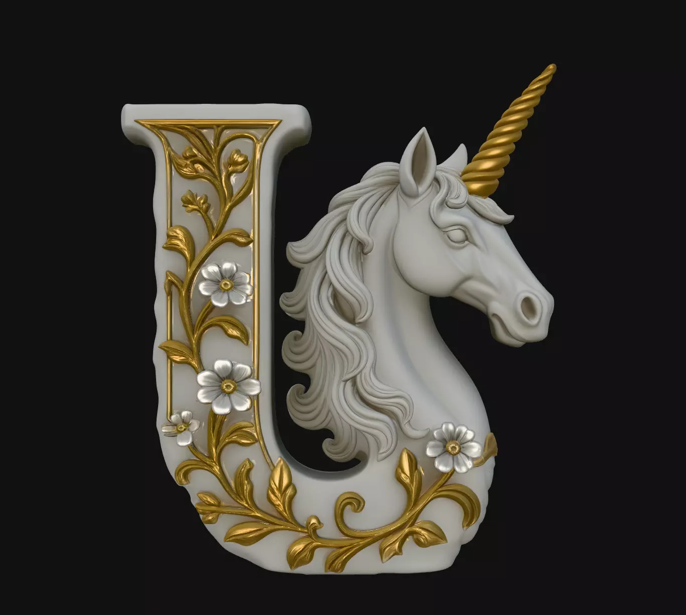 U Letter Unicorn Ornate Initial Pendant Jewelry Model 3D print model