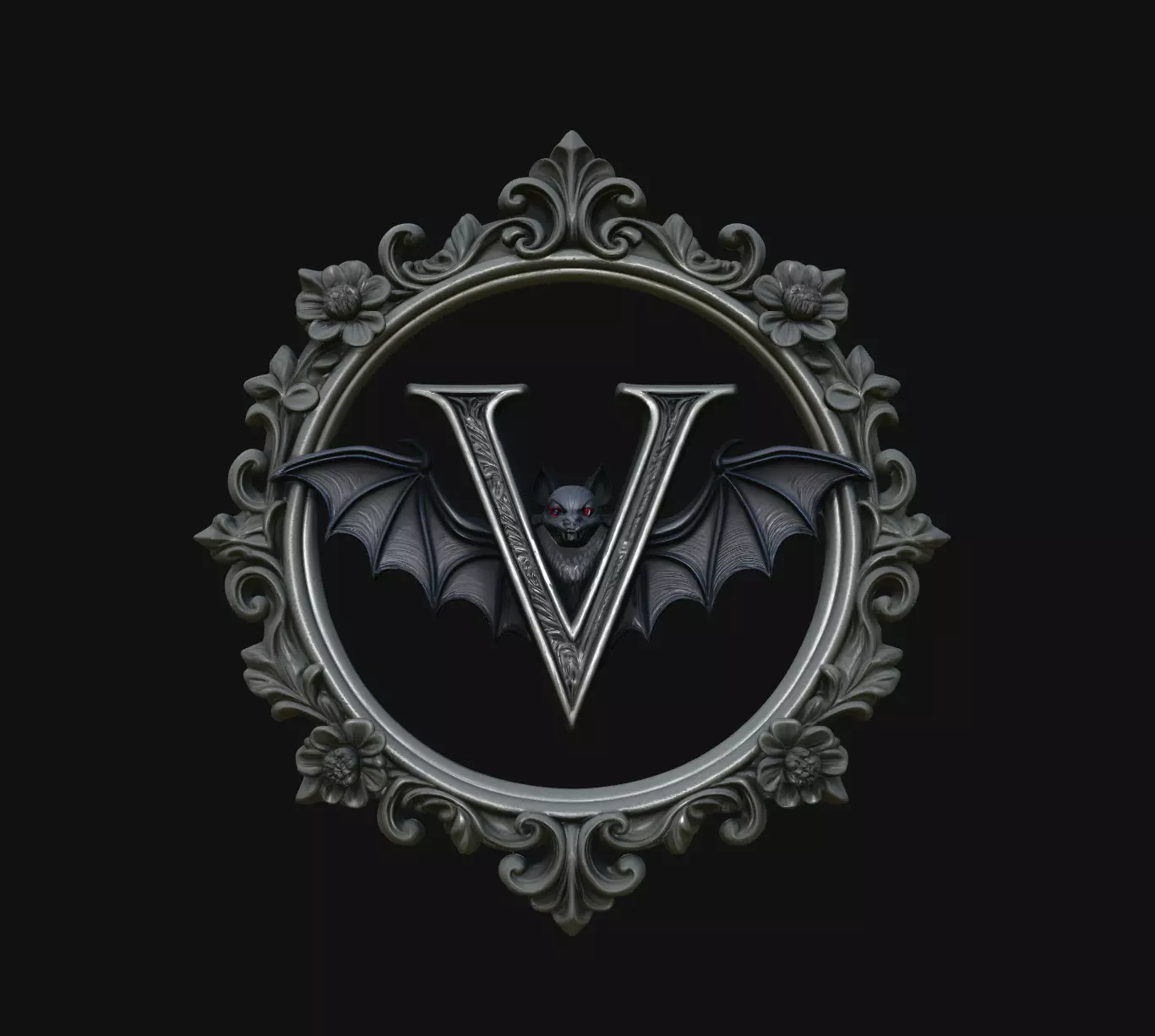 V Letter Bat Gothic Round Medallion Pendant Jewelry 3D print model