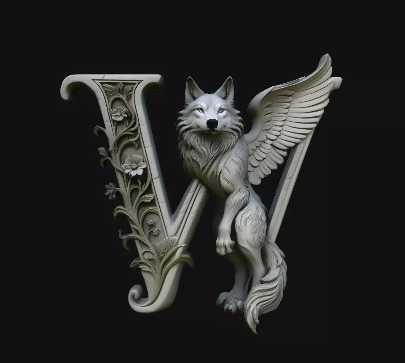 V Letter Winged Cat Gothic Initial Pendant Jewelry Model 3D print model