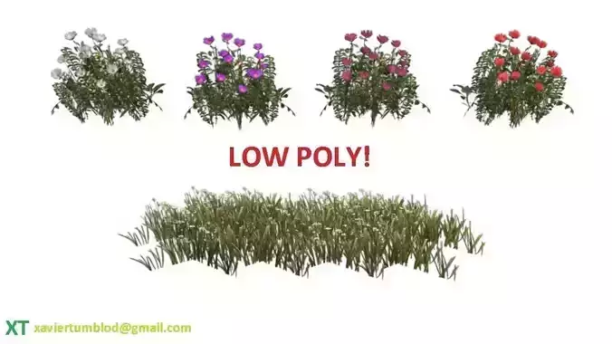Lowpoly flowers and grass