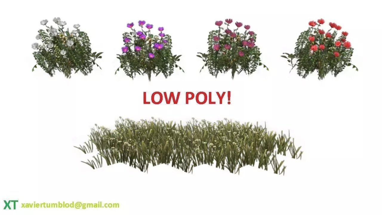 Lowpoly flowers and grass Low-poly 3D model_0