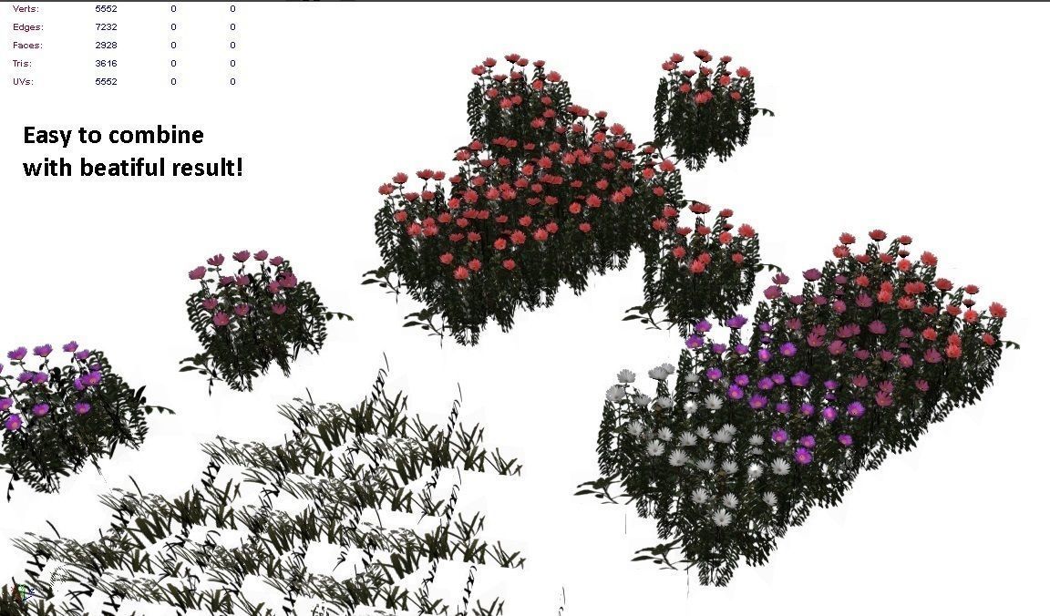 Lowpoly flowers and grass Low-poly 3D model_1