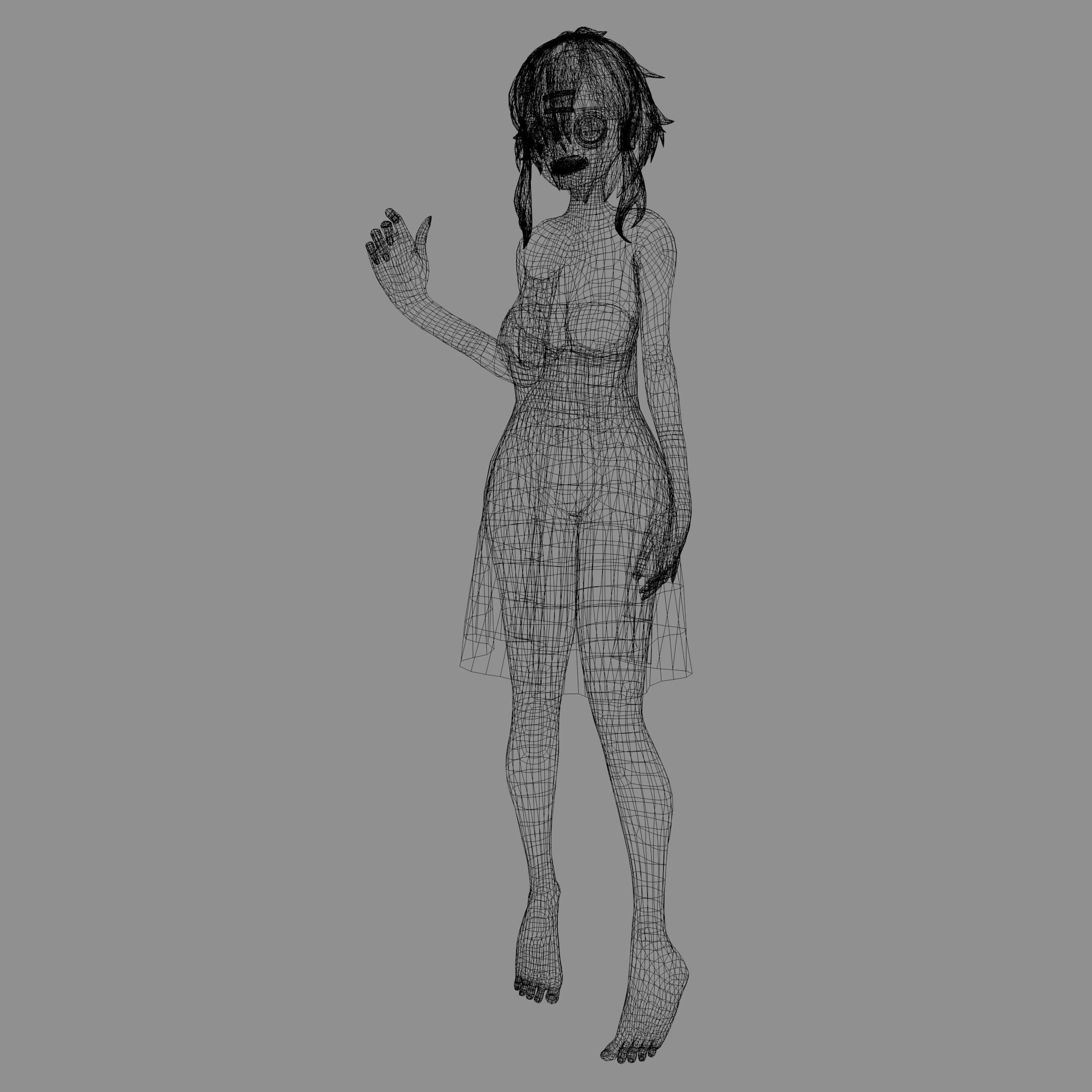 Anime Woman in Red 3D model_2