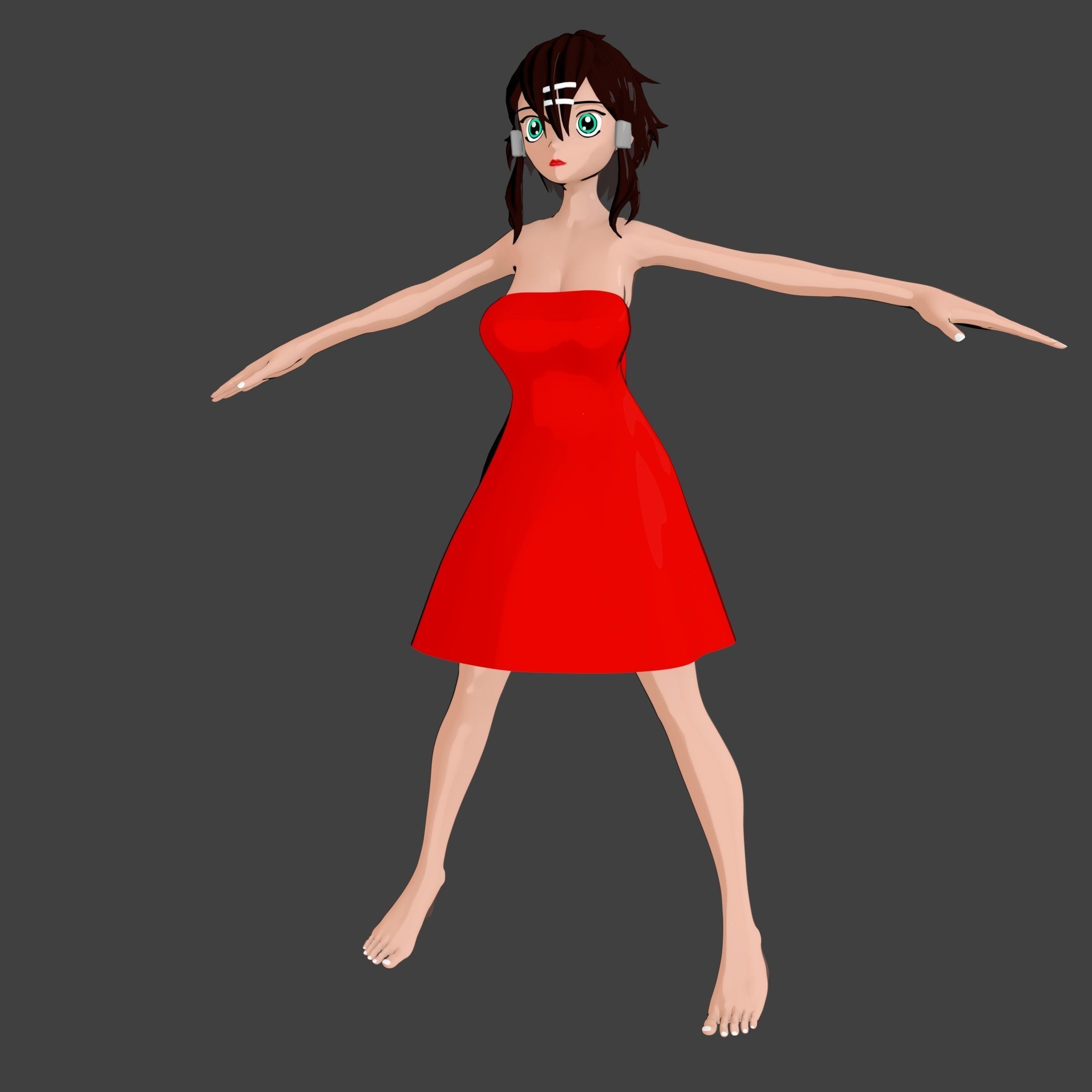 Anime Woman in Red 3D model_4